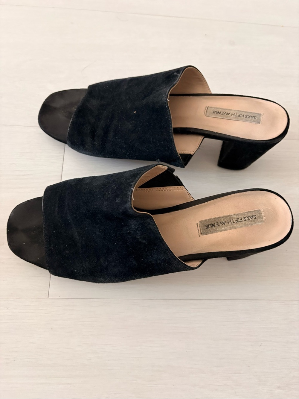 Saks Fifth Avenue Black Suede Open-Toe Slide Heels
